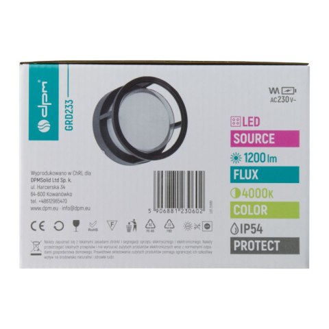 Kinkiet zewnętrzny LED, 12 W, 1200 lm, 4000 K, IP54, czarny