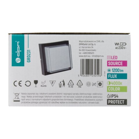 Kinkiet zewnętrzny LED, 18 W, 1800 lm, 4000 K, IP54, czarny