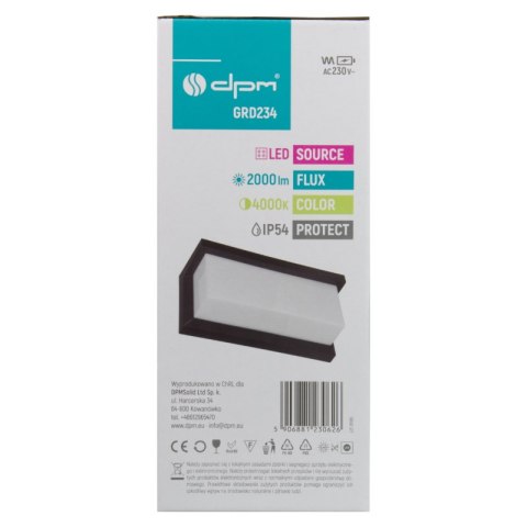 Kinkiet zewnętrzny LED, 18 W, 1800 lm, 4000 K, IP54, czarny