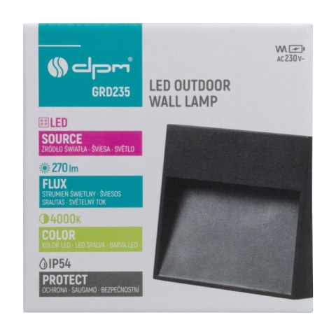 Kinkiet zewnętrzny LED, 3 W, 270 lm, 4000 K, IP54, czarny