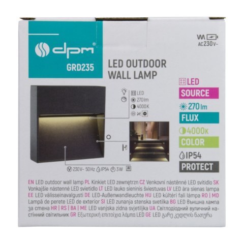 Kinkiet zewnętrzny LED, 3 W, 270 lm, 4000 K, IP54, czarny