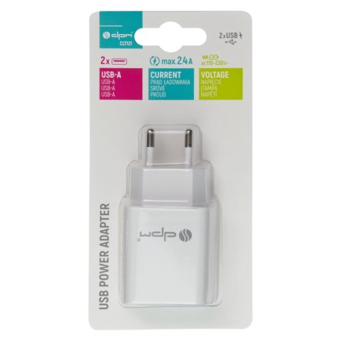 Ładowarka sieciowa 2 x USB, 2,4 A, biała DPM
