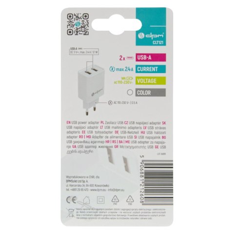 Ładowarka sieciowa 2 x USB, 2,4 A, biała DPM