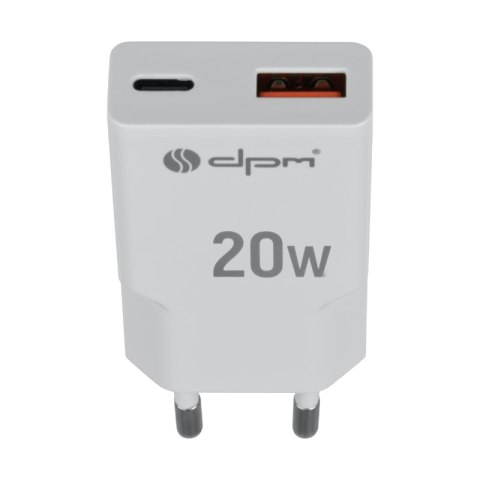 Ładowarka sieciowa 2 x USB (A+C), QC 3.0, PD, PPS, 3 A, 20 W, biała