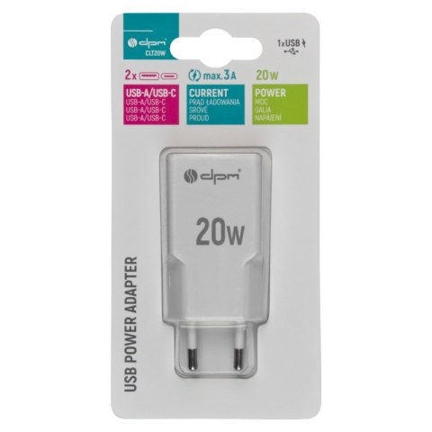 Ładowarka sieciowa 2 x USB (A+C), QC 3.0, PD, PPS, 3 A, 20 W, biała