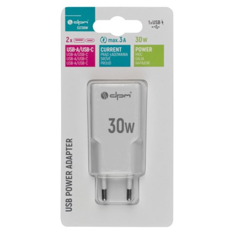 Ładowarka sieciowa 2 x USB (A+C), QC 3.0, PD, PPS, 3 A, 30 W, biała