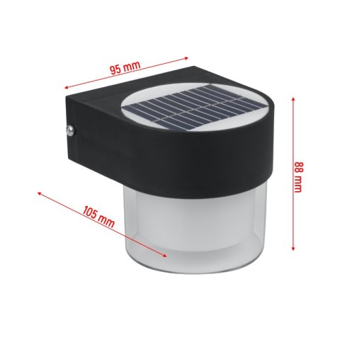 Lampa solarna zewnętrzna, 2 W, 300 lm, 3000/6000 K, IP65, czarna