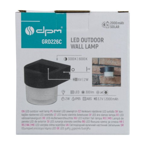 Lampa solarna zewnętrzna, 2 W, 300 lm, 3000/6000 K, IP65, czarna