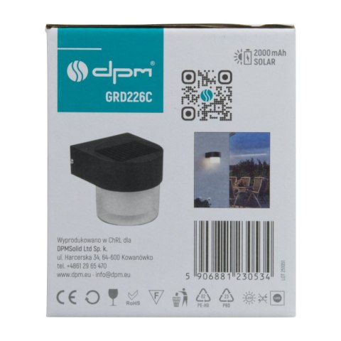 Lampa solarna zewnętrzna, 2 W, 300 lm, 3000/6000 K, IP65, czarna