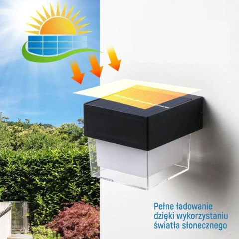 Lampa solarna zewnętrzna, 2 W, 300 lm, 3000/6000 K, IP65, czarna