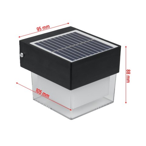 Lampa solarna zewnętrzna, 2 W, 300 lm, 3000/6000 K, IP65, czarna