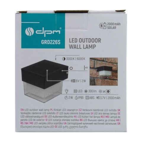 Lampa solarna zewnętrzna, 2 W, 300 lm, 3000/6000 K, IP65, czarna