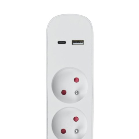 Listwa ochronna z wyłącznikiem, 5 gniazd, 2 x USB, biała, 1.5 m