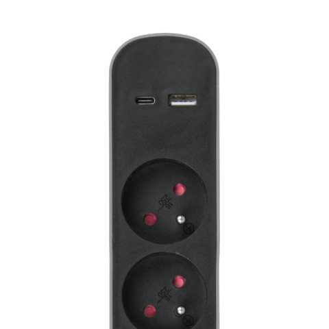 Listwa ochronna z wyłącznikiem, 5 gniazd, 2 x USB, szara, 1.5 m