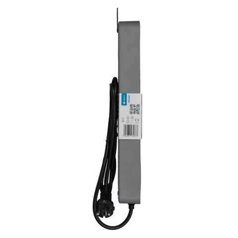 Listwa ochronna z wyłącznikiem, 5 gniazd, 2 x USB, szara, 1.5 m