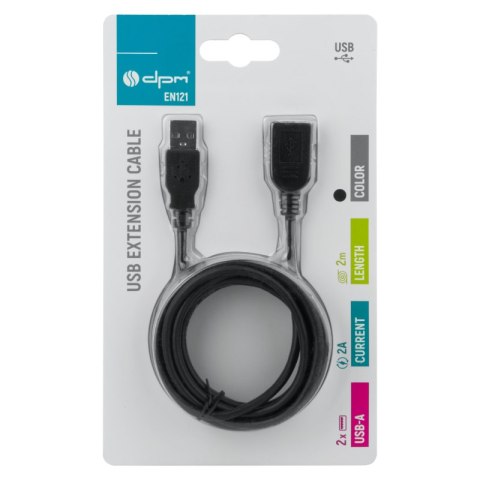 Przedlużacz USB-A, 2 m, czarny