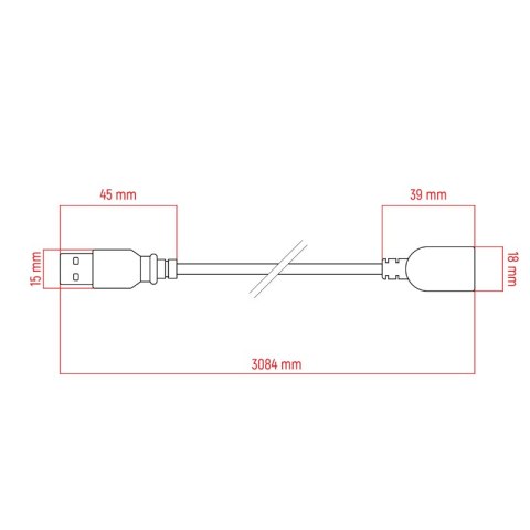 Przedłużacz USB-A, 3 m, czarny