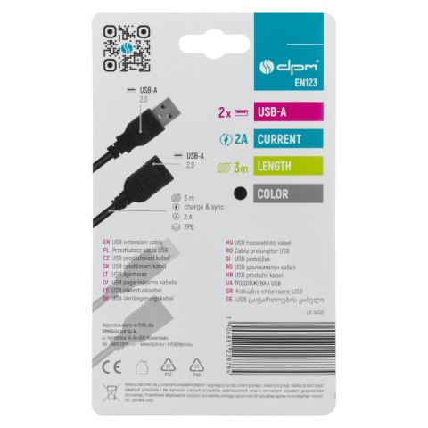 Przedłużacz USB-A, 3 m, czarny