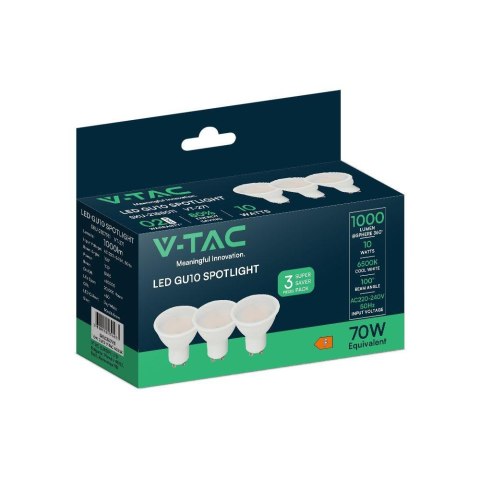 Żarówka LED V-TAC GU10 10W 100st (opak. 3szt) VT-271 6500K 1000lm