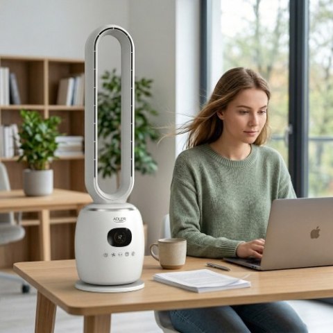 Adler Bezłopatkowy Wentylator Kolumnowy 86 cm z Pilotem, Oscylacja 60°, 3 Prędkości, 3 Tryby Pracy, Timer 1-12 h, LED