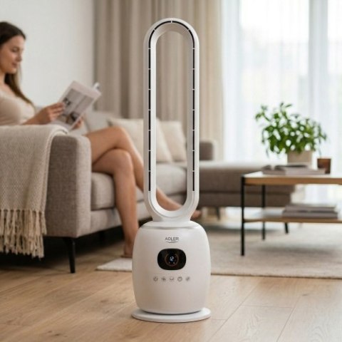 Adler Bezłopatkowy Wentylator Kolumnowy 86 cm z Pilotem, Oscylacja 60°, 3 Prędkości, 3 Tryby Pracy, Timer 1-12 h, LED