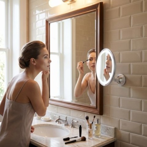 Adler Lusterko LED łazienkowe, 5x powiększenie, 24 diody LED, regulacja natężenia światła