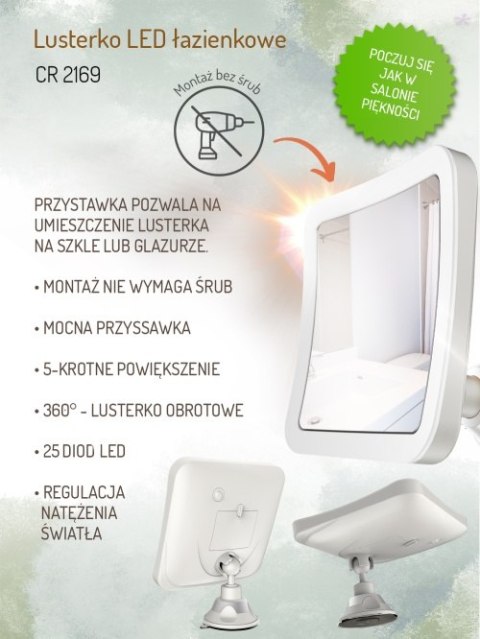 Camry Lusterko LED łazienkowe, 5-krotne powiększenie, 25 diod LED, regulacja natężenia światła