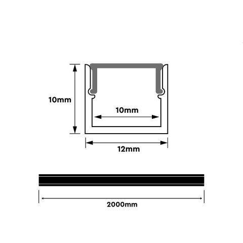 Profil do LED zestaw, ALU anodowany V-TAC 2mb klosz mleczny 12x10mm VT-81131