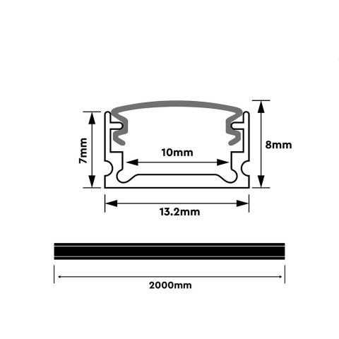 Profil do LED zestaw, ALU anodowany V-TAC 2mb klosz mleczny 13,2x7mm VT-81133