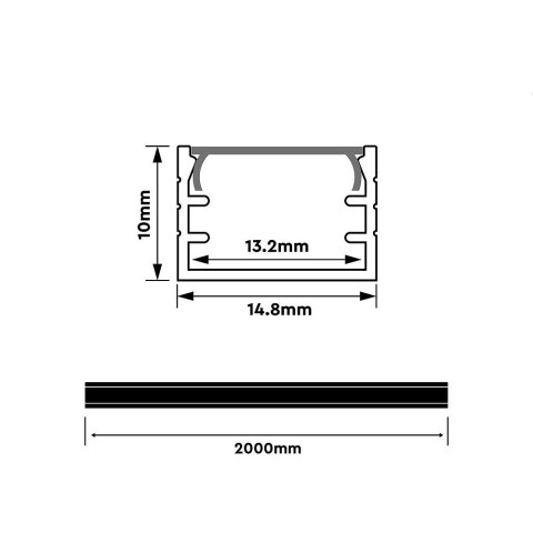 Profil do LED zestaw, ALU anodowany V-TAC 2mb klosz mleczny 15x10mm VT-81129