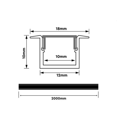 Profil do LED zestaw, ALU anodowany wpuszczany V-TAC 2mb klosz mleczny 12x10mm VT-81132