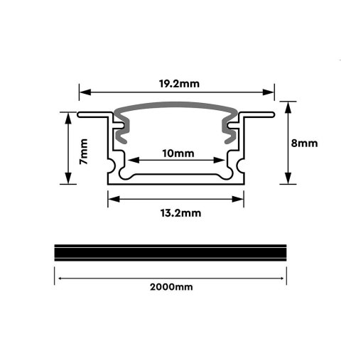 Profil do LED zestaw, ALU anodowany wpuszczany V-TAC 2mb klosz mleczny 13,2x7mm VT-81134
