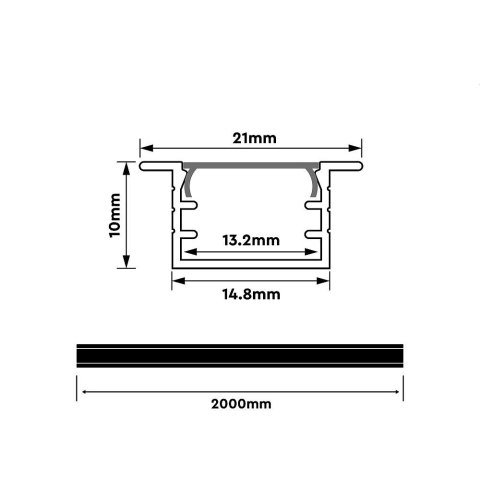 Profil do LED zestaw, ALU anodowany wpuszczany V-TAC 2mb klosz mleczny 15x10mm VT-81130