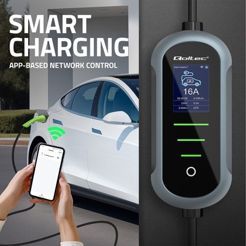 Qoltec Mobilna ładowarka do samochodu elektrycznego EV z regulacją 2w1 Typ2 | 11kW | 400V | CEE 16A | Wi-fi | TUYA | SMART LIFE 