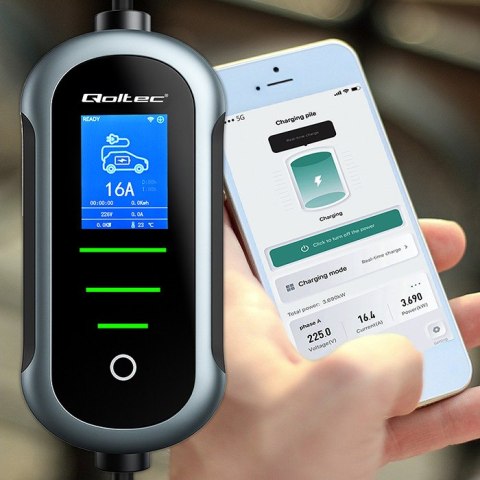 Qoltec Mobilna ładowarka do samochodu elektrycznego EV z regulacją 2w1 Typ2 | 11kW | 400V | CEE 16A | Wi-fi | TUYA | SMART LIFE 