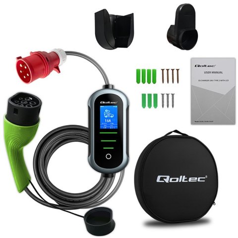 Qoltec Mobilna ładowarka do samochodu elektrycznego EV z regulacją 2w1 Typ2 | 11kW | 400V | CEE 16A | Wi-fi | TUYA | SMART LIFE 