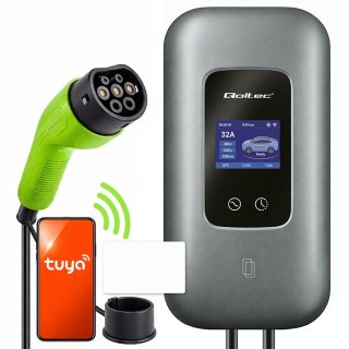 Qoltec Stacja ładowania EV Typ2 | 3 fazy | 22kW | 32A | Wi-fi | LCD | RFID | Smart life | TUYA | Wallbox | 5m