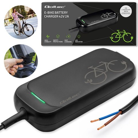 Qoltec Szybka Ładowarka do roweru hulajnogi skutera elektrycznego 36V | 42V | 2A | przewód otwarty bez wtyczki | wodoodporna +ka