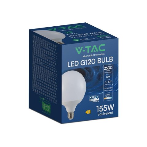 Żarówka LED V-TAC CREE CHIP 22W E27 kula glob G120 120Lm/W VT-242 4000K 2600lm