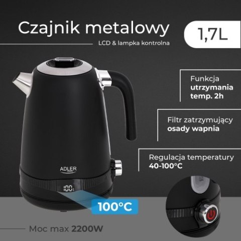 Adler Czajnik metalowy 1,7L z LCD & regulacją temperatury