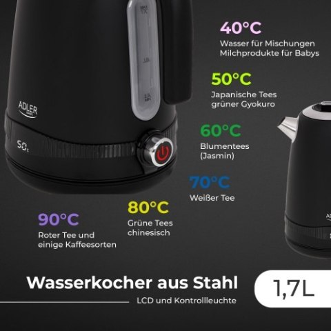 Adler Czajnik metalowy 1,7L z LCD & regulacją temperatury