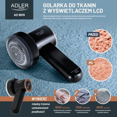 Adler Golarka do Tkanin z Wyświetlaczem LCD + 2x rolki do ubrań