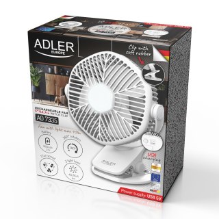 Adler Wentylator akumulatorowy 5"/12,7cm z klipsem - USB / LED