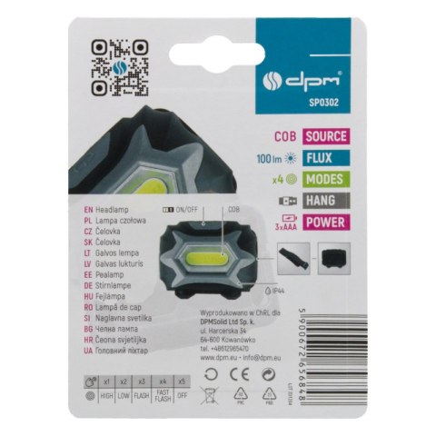Lampa czołowa COB, bateryjna, 100 lm, IP44 DPM