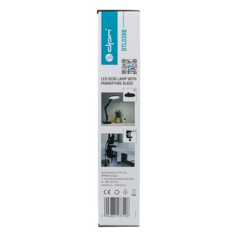 Lampka biurkowa LED z lupą, USB, 8 W, 450 lm, 3000-6000 K, czarna