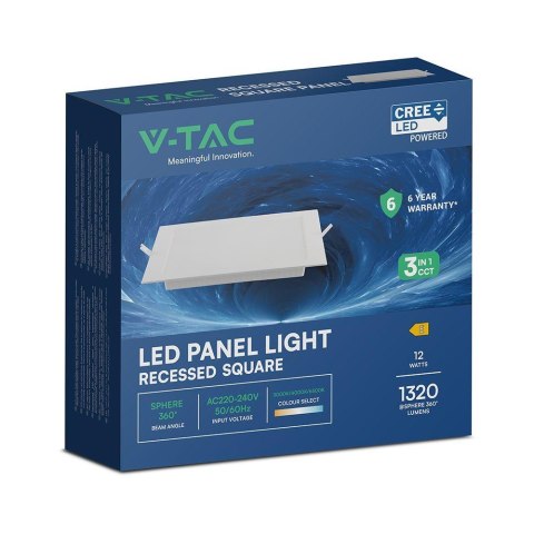 Panel wpuszczany downlight V-TAC 12W LED CREE CHIP kwadrat 170x170mm VT-61012CCT 1320lm
