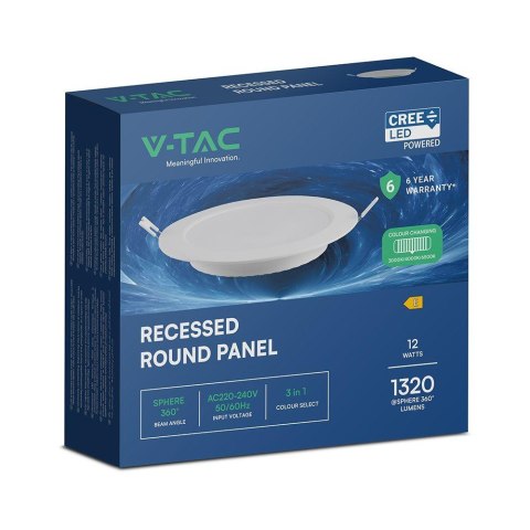 Panel wpuszczany downlight V-TAC 12W LED CREE CHIP okrągły VT-61012CCT 1320lm