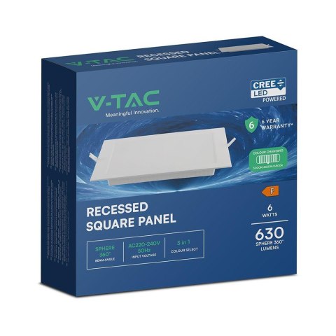 Panel wpuszczany downlight V-TAC 6W LED CREE CHIP kwadrat 120x120mm VT-61006CCT 3000K-4000K-6500K 630lm