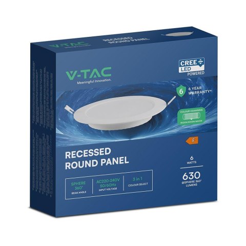 Panel wpuszczany downlight V-TAC 6W LED CREE CHIP okrągły VT-61006CCT 630lm