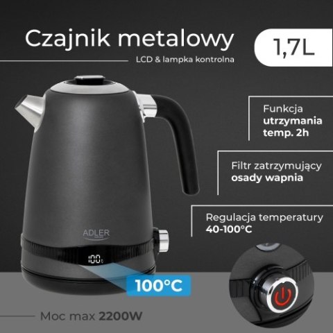 Adler Czajnik metalowy 1,7L z LCD & regulacją temperatury